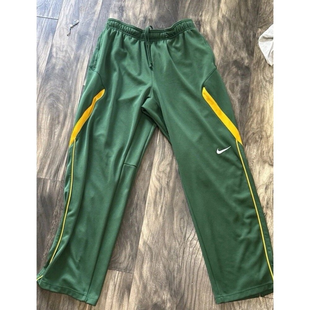 Nike Dri-FIT Track Pants Mens L Green Yellow Colorblock Zip Leg Athletic Joggers